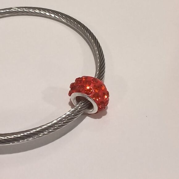 Silver Sunburst Red Rhinestones Spacer‎ Charm for Pandora Style Bracelet - Picture 4 of 4